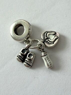 Authentic Pandora Charm Baby Bottle & Shoes Dangle Charm My Little Baby